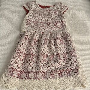 Zara Kids Lace Overlay Dress - Cream and burgundy